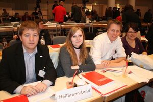 Andreas Lanio, Katharina Orlet, Markus Herrera Torrez, Corinnna Heise für die Jusos auf dem Landesparteitag in Stuttgart